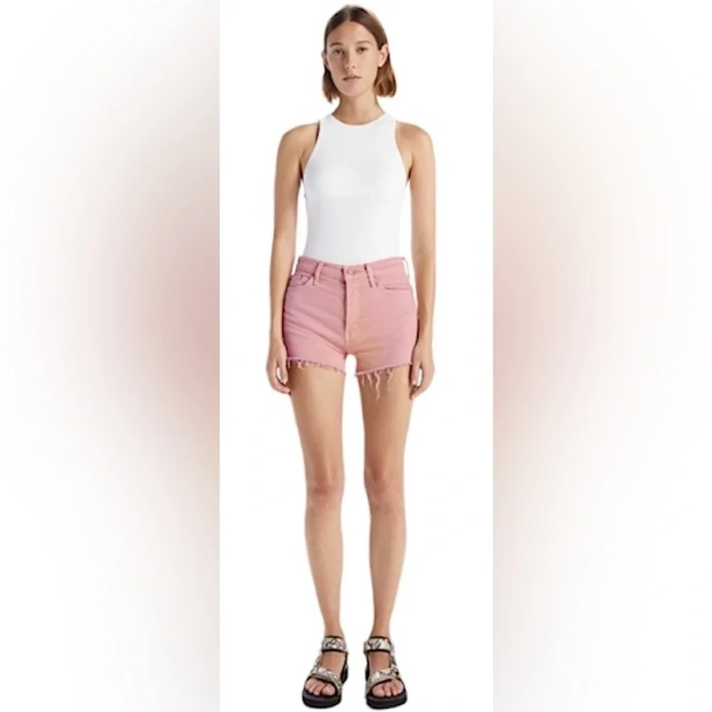 RARE MOTHER NWT The Tomcat Kick Fray Denim Shorts in Into The Midst—26